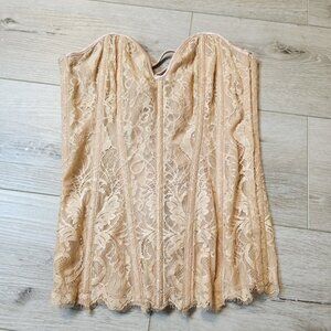 Frederick's Of Hollywood Lace Corset With Sequins Women's Medium Nude Color